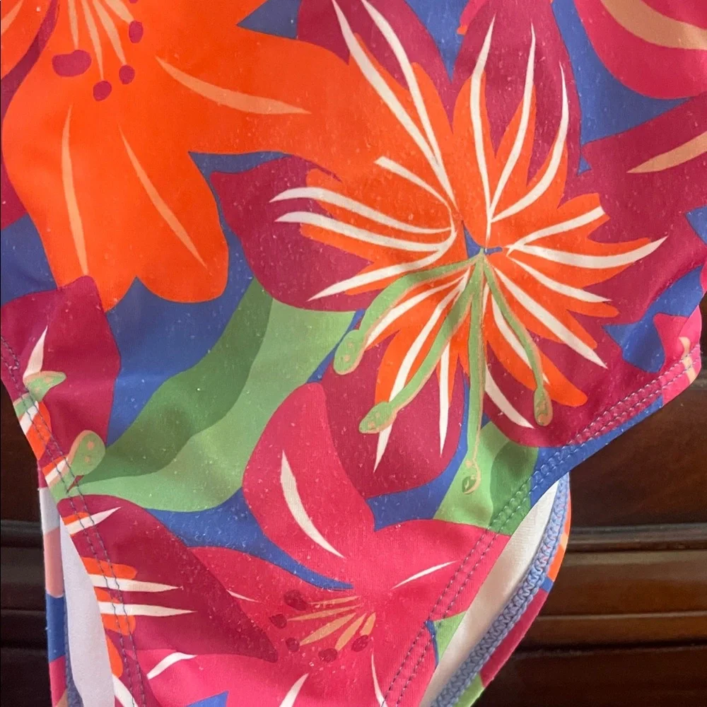 Janie and Jack Bright Floral One-Piece Swimsuit with Pink Rosette